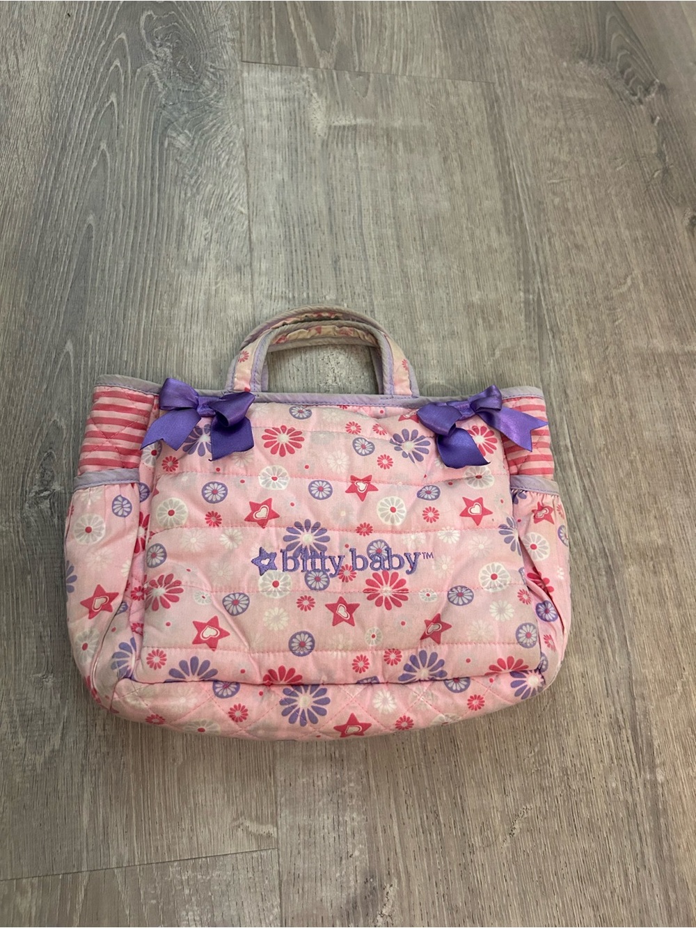 American Girl Bitty Baby Lavender Quilted Tote with Purple Bows